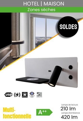 Applique Murale Multifonction Avec Étagère Et Chargeur Sans Fil USB 3W + 7W 3000K