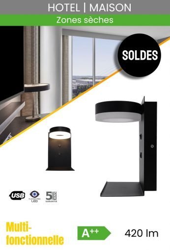 Applique murale multifonctionnelle avec étagère, USB 6W 3000K