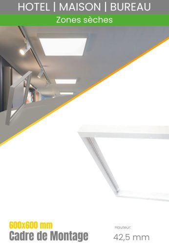 Cadre de montage pour panneau LED, 600x600 mm, Blanc